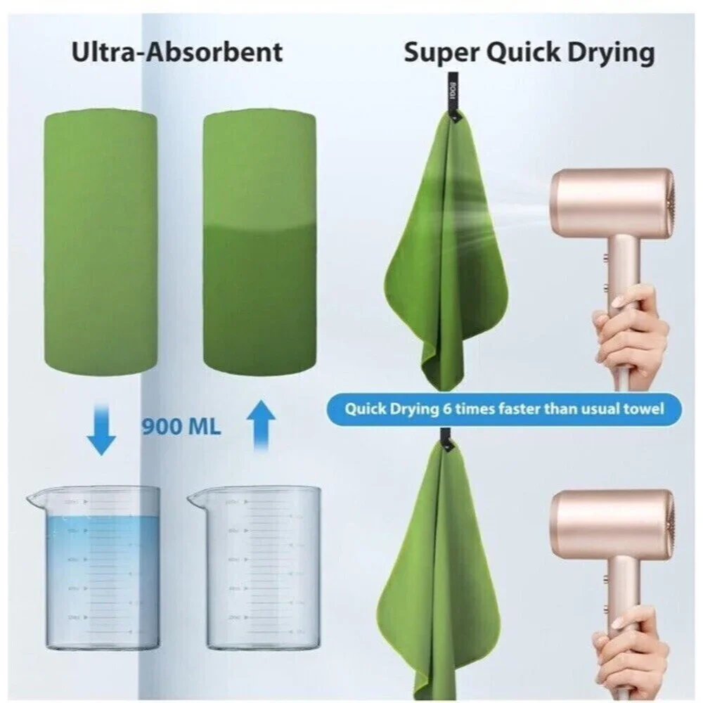 Microfiber Travel Sports Towel Quick Dry Lightweight Absorbent Camping Green
